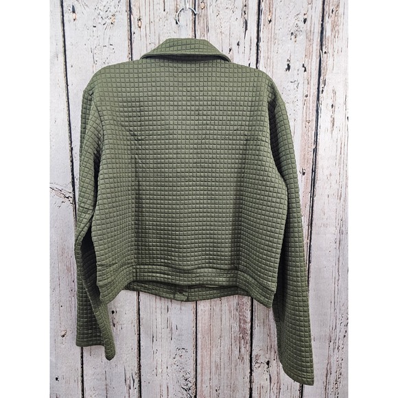PrettyGarden Quilted Shacket Jacket Olive Green Button Front Collared Size M NEW - Picture 9 of 15